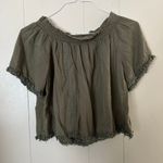 Aerie  Off Shoulder Boho Crop Top Women’s Medium Green Smocked Peasant Blouse Photo 0
