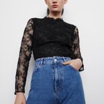 ZARA Black Sheer Mesh Lace Blouse with Sequins Photo 0