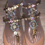Women's Fashion Casual Flats Rhinestone Round Toe Sandals Buckle Chain Strap Gold Size 8.5 Photo 6