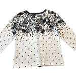 Christopher & Banks NWT Cardigan Black White Polka Dot 100% Cotton Sweater Med Photo 2