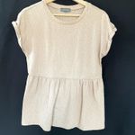 Hudson Bay light beige peach short sleeved shirt ruffle detail women's size S Photo 0