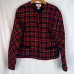 Talbots Colorful Threaded Red & Black Plaid Tweed Wool Blend Blazer Jacket Sz 12 Photo 10