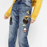 ZARA  Medium Wash Blue Patchwork Mom Jeans Women's 4 High Waist Tapered Leg Photo 0