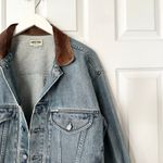 Guess  Vintage 90s Medium Light Wash Trucker Denim Jacket Leather Trim Collar M Photo 3