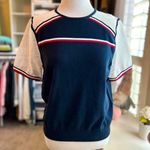 Tommy Hilfiger Navy and White Mesh Short Sleeve Sweater Large Photo 0