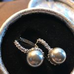 Beautiful 18k Gold Filled Zirconia/ Pearl Hoop NIB Gray Photo 2