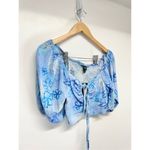 Wild Fable ‎ Cropped Floral Print Blue Puff Sleeve Shirt Womens Size Small Photo 3