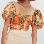 ZARA  Orange Floral Crop Top Short Bubble Puff Sleeve shirt smocked NWT medium Photo 5