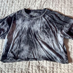 American Eagle  Dark Heather Grey Cropped Tie Dye Crew Neck T-Shirt Size XS Photo 0