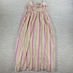 Old Navy Halter Dress Womens M Multicolor Striped Baby Doll Smocked Cinch Maxi Photo 2