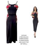 American Vintage VTG.β 2 PC. SKIRT CROP TOP BLACK GOTH EMBROIDERED ROSES SET SMALL. Photo 1