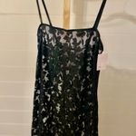 Auden black floral lace slip midi lingerie dress spaghetti straps slit Small Photo 1