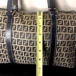 Fendi Zucca Boston Duffle Shoulder Bag Canvas Leather Navy Blue Speedy 30 VTG Photo 9