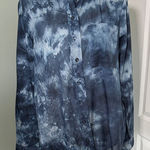 Pilcro  Anthropologie Tie Dye Button Down Shirt Shades of Blue Long Sleeve Medium Photo 0