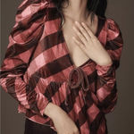 Anthropologie  Maeve Velvet Babydoll V-Neck Top Pink Multi Gingham Size XL NEW Photo 0