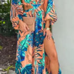 Tropical Print Maxi Dress with Cutouts Blue Size 0 Photo 0