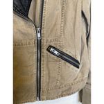 Free People Linen Faux Leather Moto Jacket Zipper Snaps Sz 12 Black Tan Women’s Photo 1