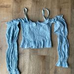 Free People Allina Liu Blue Eyelet Off Shoulder Puff Sleeve Top Size XS Photo 3