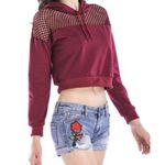 Forever 21  Maroon Mesh Cut Out Cropped Pullover Hoodie Shirt S Photo 0