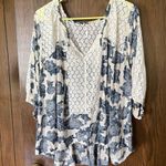 Free People Moon River Floral Peasant Top Blue Ivory Lace Oversized Photo 1