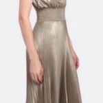 A.L.C. 10 Renzo Pleated Metallic Halter Dress Antique Gold Photo 1