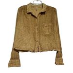 Daily Practice Women's Long Sleeve Button Down Cotton Crop Top Brown Size M Size M Photo 0