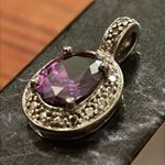 Source Unknown Sterling Silver Amethyst Tear Drop Pendant Marked 925 WM CZ Photo 3