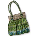 Cappelli Straworld Green Floral Butterfly Print Woven Raffia Beach Bag Tote Photo 1
