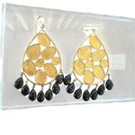 Saks 5th Avenue Gold-plated black onyx-style beads, teardrop shaped, like new, large dangling Photo 3