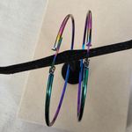 Large Stainless Steel Hoop Earrings Iridescent Rainbow Blue Photo 5