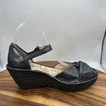 Fly London NWT Yuka Wedge Peep Toe Sandals Shoes Black Leather Size 39 US 8-8.5 Photo 4