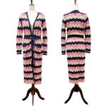 Laurie Felt Pointelle Knit Maxi Cardigan Duster Sweater Navy Pink Tan Size XXS Photo 5