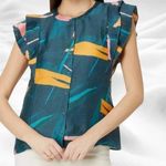 Vineyard Vines  Flutter Sleeve Pintuck Top‎ Plus Sz 3X Tropical Abstract NWT Blue Photo 1