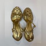 Tory Burch  Vintage Metallic Gold Leather Deco Style Heels Size 10‎ M Photo 2