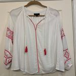 Lane Bryant  White & Hot Pink Embroidered Boho Sz 18 Long Sleeve Blouse.     2326 Photo 0