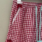 Red Gingham Checkered Shorts with Lace and Bow Photo 4