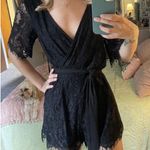 Blue Rain Francesca’s Black Lace Short Sleeve Open Back Romper Belted Size Small Photo 0