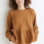 Madewell Lightspun Button-Back Peplum Top Compass Gold Gauze Blouse Cotton Sz S Photo 0