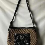 Brighton COPYBRIGHTON PURSE BLACK & TAN WOVEN STRAW ADJUST ALLIGATOR LOOK STRAP SILVER Photo 1