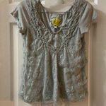 Bela Bird Seafoam Green/Grey Lace Overlay Blouse S Photo 0