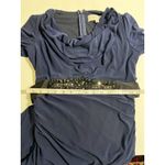 Badgley Mischka  Navy Formal Gown Beaded Empire Waist Long Sleeve 10 MOB Event Photo 14