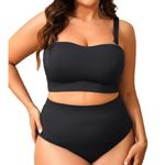 Tempt Me  High Waisted Bikini Bandeau Swimsuit Black 16W NWT #2167 Photo 0