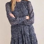 Boden Ruffle Open Back Mini Dress in Blue Quarry Abstract‎ Vine Size 4R Photo 0