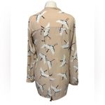 ZARA  Basic Collection Size M Bird Print Shirt Blouse Top Petal Back Hi-Lo Photo 2