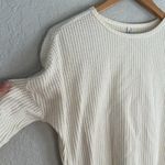 Z Supply Ivory Waffle Thermal Knit Long Sleeve Top Lace Up Side Nautical Beach Vacation Photo 1