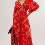 Free People  Golden Hour Maxi Dress Cherry Red XS Bohemian Spring Floral 70s Photo 11
