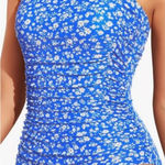 Tempt Me  Blue Floral Ruched One-Piece Swimsuit Tie Shoulder Adjustable Straps Photo 0