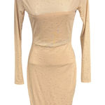 Nude Rhinestone Long Sleeve Small Mesh Mini Dress Bodycon Party Homecoming‎ Tan Photo 0