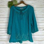 Figueroa and Flower Teal Boho Lace Peasant Blouse Size XL Photo 0
