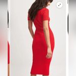NA-KD  rib knitted collar midi dress red polo slit short sleeve M Photo 1